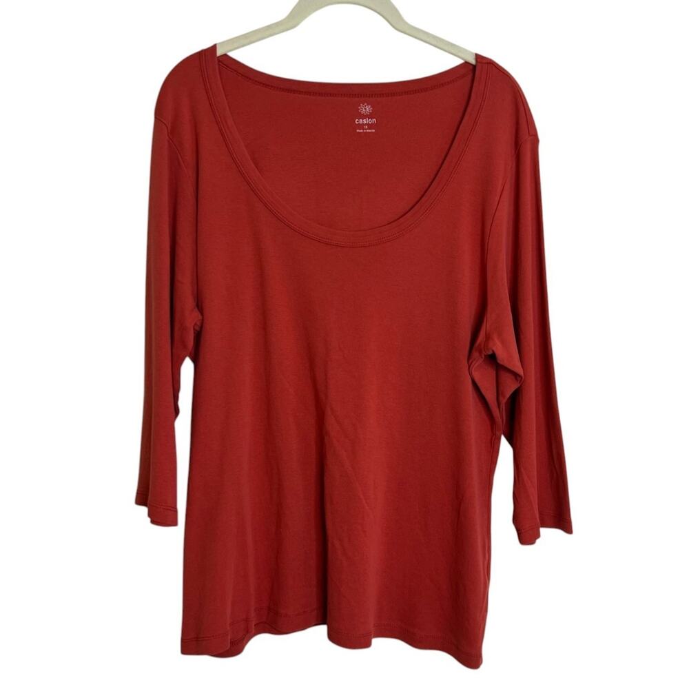 Caslon Scoop Neck Top 3/4 Sleeve XL Burnt Orange Cotton